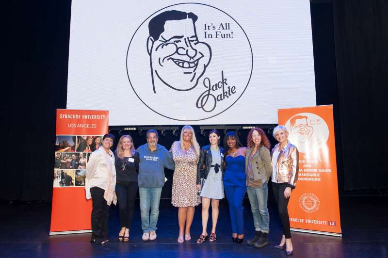 Group photo with Women in Comedy panelists and Jack Oakie Trustee, David Sonne