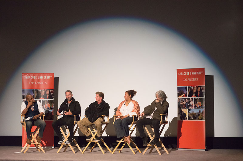 Actor and alum Jay Harrington speaks to the audience at S.W.A.T. screening
